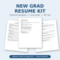 New Grad Resume Kit: 3 Editable Resume Templates + Cover Letter + ATS Tips (Word)